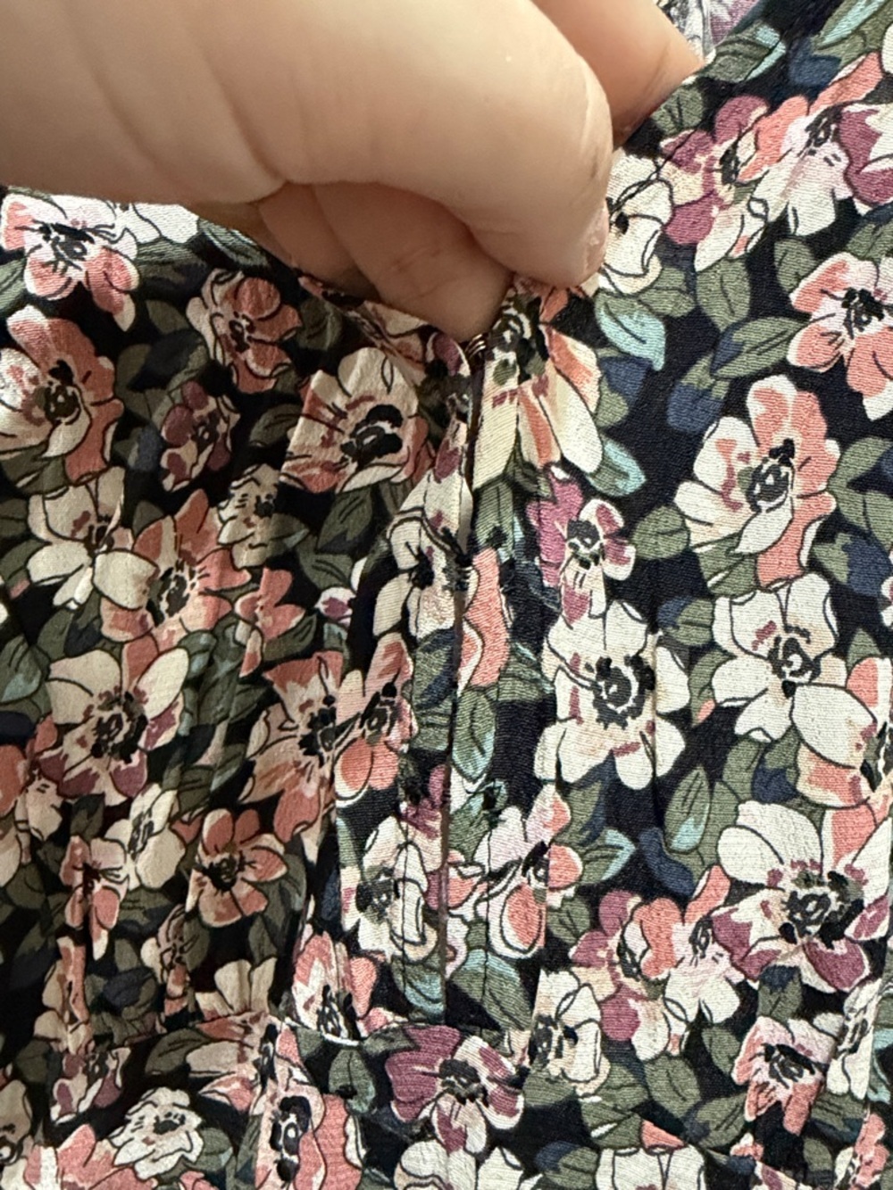 Abercrombie & Fitch Black Floral Midi Dress with Pink and Cream Blooms - Picture 4 of 11